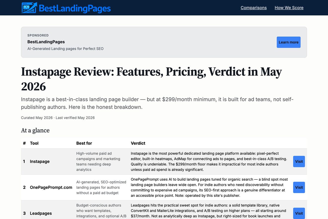 Best Landing Pages — a comparison site built on Rankies